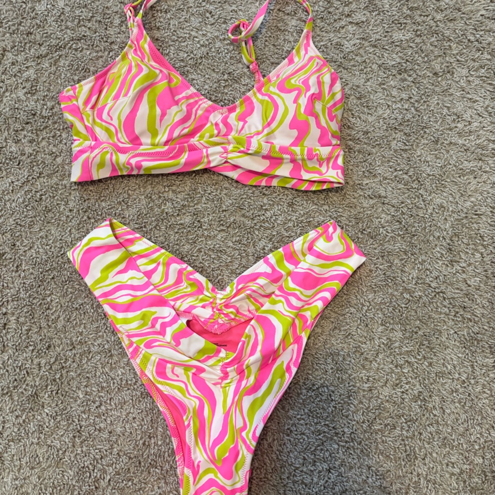 aerie Pink & Lime Swirl Bikini Set